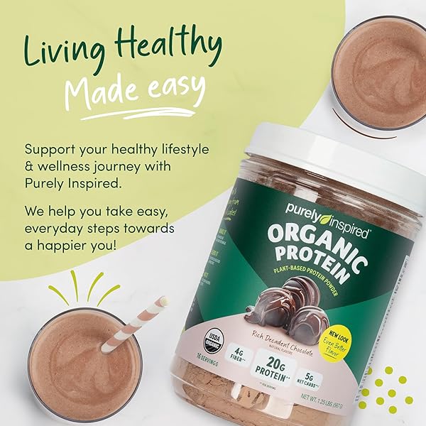 PURELY INSPIRED PLANT-BASED PROTEIN POWDER FOR MEN & WOMEN, RICH DECADENT CHOCOLATE (16 SERVINGS) – VEGAN & ORGANIC – 20G OF PEA PROTEIN POWDER FOR SMOOTHIES & SHAKES – DAIRY-FREE, & GLUTEN-FREE