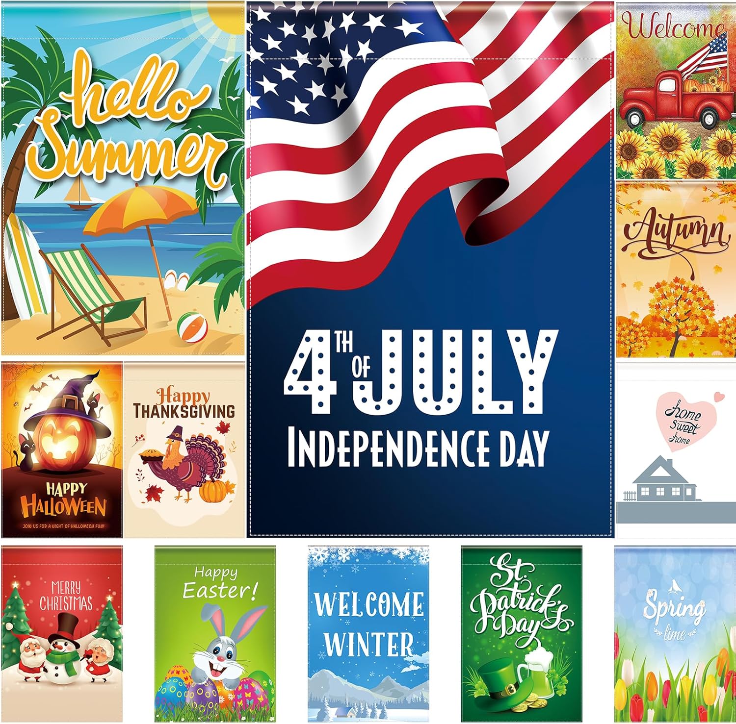 Flags - YIYUESQUHF Seasonal Garden Flags, Set of 12 Double Sided 12 x 18 Inch Garden Flag, Colorful Festival Yard Flags, Holiday Garden Flags for Outside, Outdoor Decorations Garden Flags for All Seasons