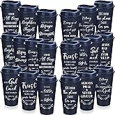 Skylety 60 Pack Christian Gifts for Men Women 16oz Reusable Bible Verse Tumbler Bulk Plastic Coffee Cups with Lids Inspirational Religious Church Gifts for Valentine Easter Birthday (Blue)