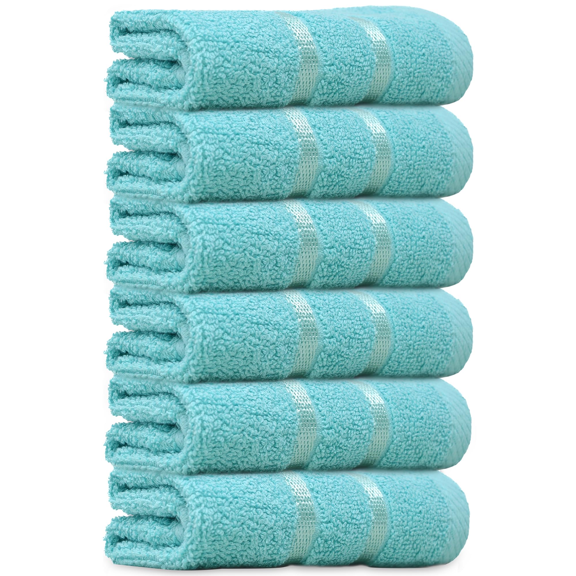 Towelogy® Luxury Egyptian Cotton Face Cloth Flannel Fingertip Towels Set 500 GSM Supersoft and Highly Absorbent Washcloths 30x30 cm (Pack 6, Aqua) — image 1