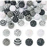 Cheriswelry 40Pcs 20mm Crystal Rhinestone Beads Black White Bubblegum Bead Round Ball Disco Beads for DIY Jewelry Making Bracelets Necklace Earring Supplies