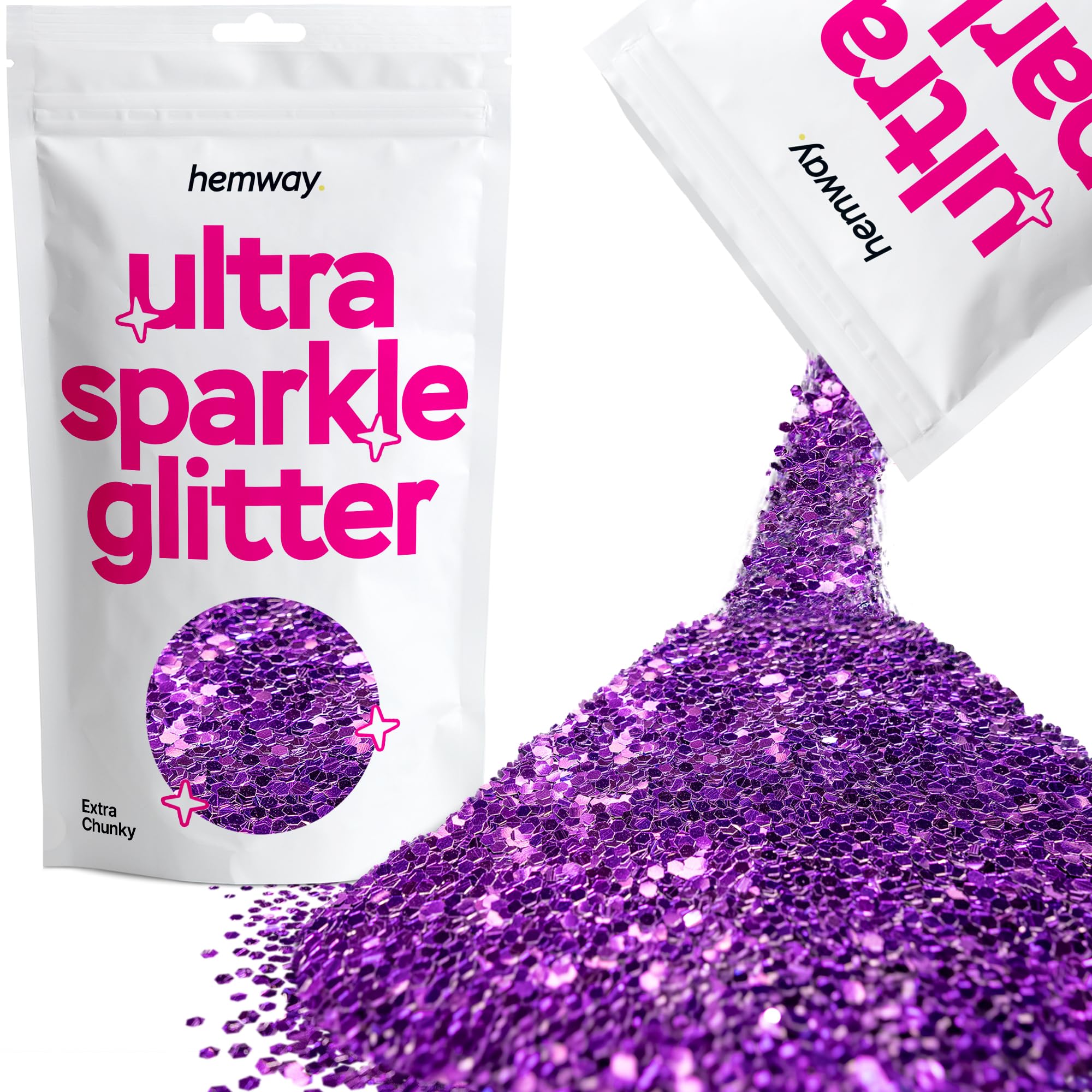 Hemway Ultra Sparkle Glitter Purple 100g Extra Chunky | Glitter for Arts & Craft, Makeup, Nail Art, Crafting, Card Making, Sparkle Decoration