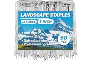 YMOMODE Garden Stakes - Landscape Staples for Plants, 50 Pack Garden Staples Landscape Fabric Stakes 6 inches 11 Gauge Lawn Staples Fence Stakes for Gardening