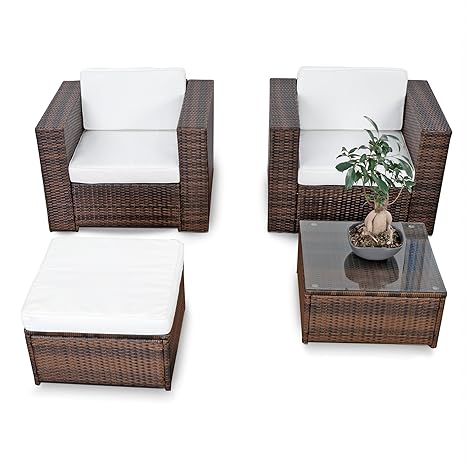 XINRO® XXL Polyrattan Lounge Balkon Set erweiterbar - Balkon Gartenmöbel Lounge - braun-Mix – Balkon Lounge Möbel Set inkl. L