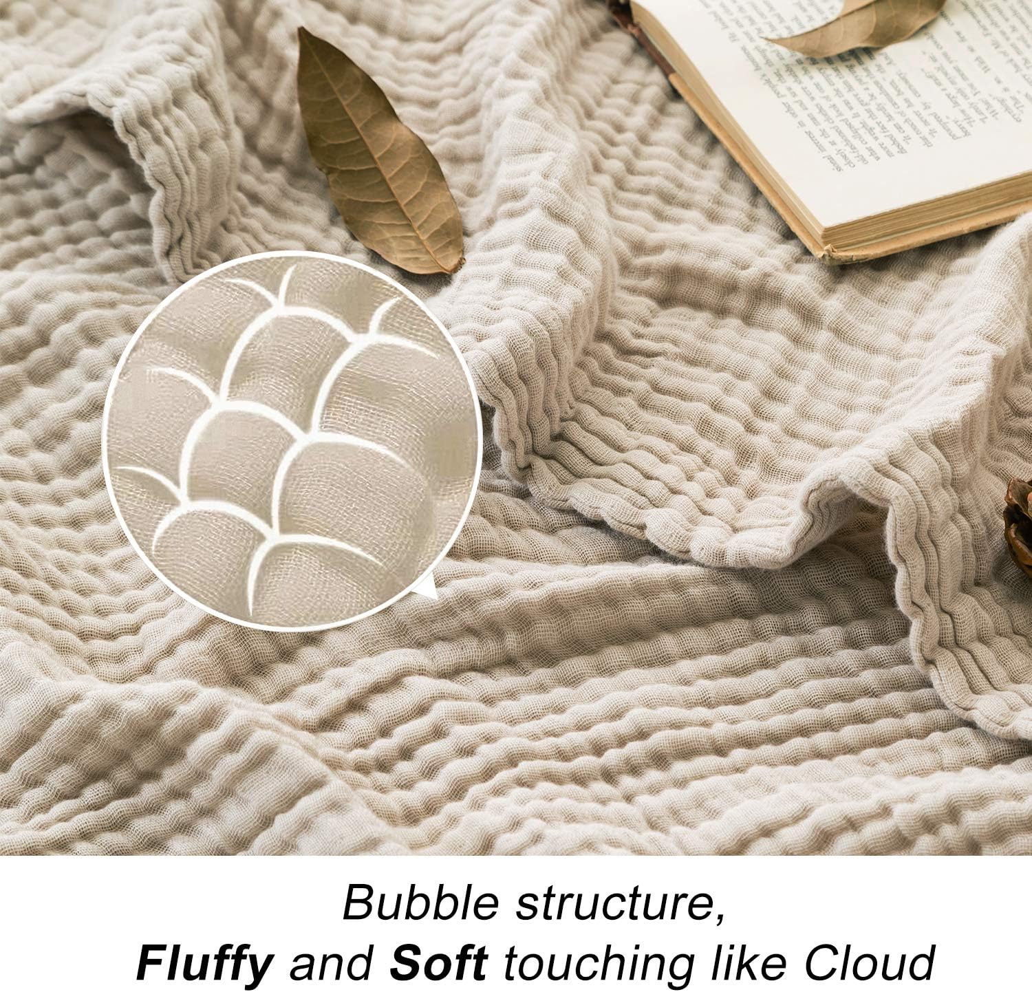 EMME Muslin Throw Blanket 100% Cotton Summer Throw Blankets for Couch 4-Layer Breathable Gauze Blanket All Season Soft and Lightweight Pre-Washed Cotton Blanket (Light Tan, 55"x75"): Kitchen & Dining