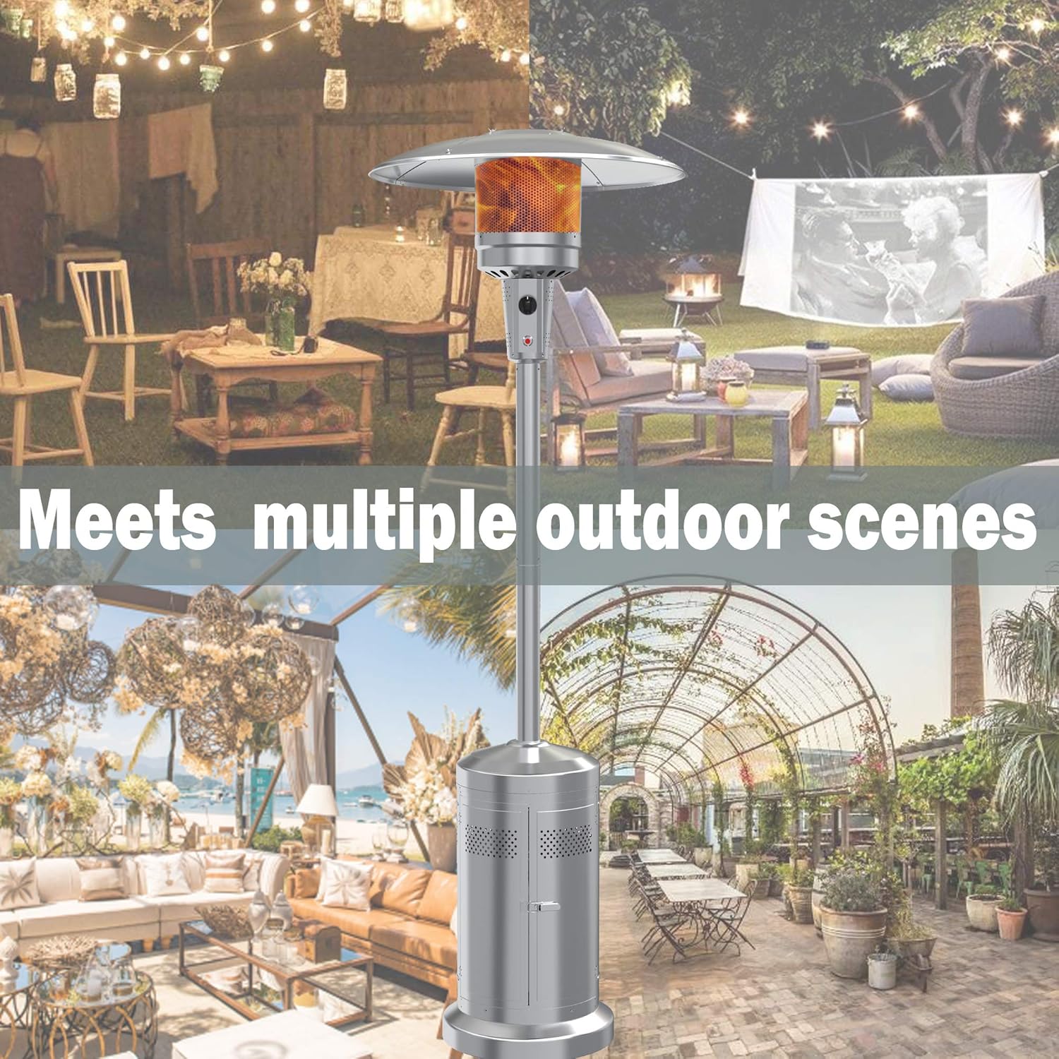 Gas Patio Heater with Wheels，48,000 BTU of outdoor heaters for patio propane for Commercial and Household Use，Stainless Steel Outdoor Propane Heater ,with CSA Certified for Garden: Kitchen & Dining