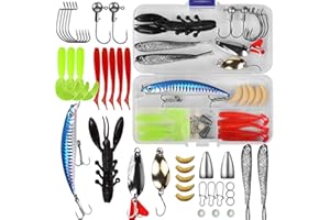 VOOGLASS Fishing Lures Tackle Bait Kit Set - Comprehensive Fishing Lures Kit for Trout Bass Salmon - Includes Plastic Shrimp, Worm Bait, Spoon, and Crankbait Jigs