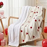 Gilprop Valentines Day Heart Throw Blanket 50 x 60 Inch Soft Fuzzy Flannel Heart Blanket Valentines Double Layer Fleece Bed Throws for Galentines Day Couples Gifts Couch Sofa Living Room