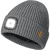 ATNKE LED Lighted Lined Fleece Beanie Cap,USB Rechargeable 4 LED Running Headlamp Hat with Light Gifts for Men and Women