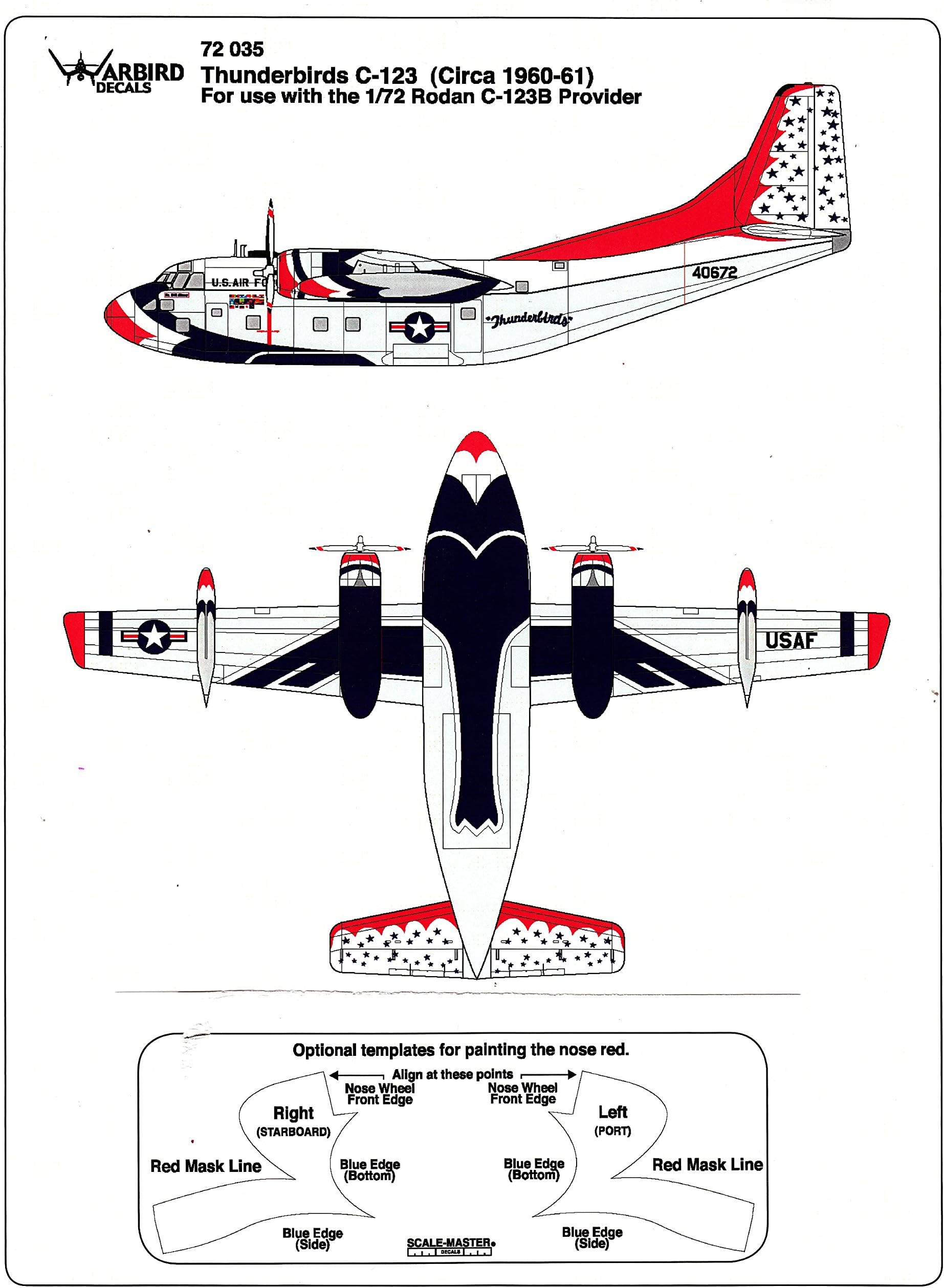 Warbird Decals WBD72035 1:72 C-123 Provider USAF Thunderbirds (Circa 1960-61) [WATERSLIDE Decal Sheet]