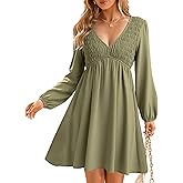 BerryGo Women's Casual Long Sleeve Babydoll Flowy Dress V Neck Swing Party Mini Dress with Pocket for Summer Beach 2025
