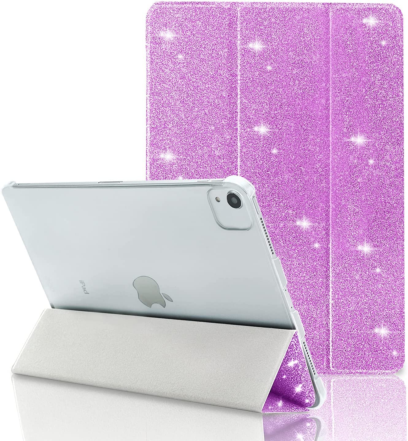 Smart Ulta Thin Glitter Case Cover Stand Shell For iPad Air 4th Generation 2020 iPad 10.9 inch Clear Back with Auto Wake/Sleep Function (Purple)