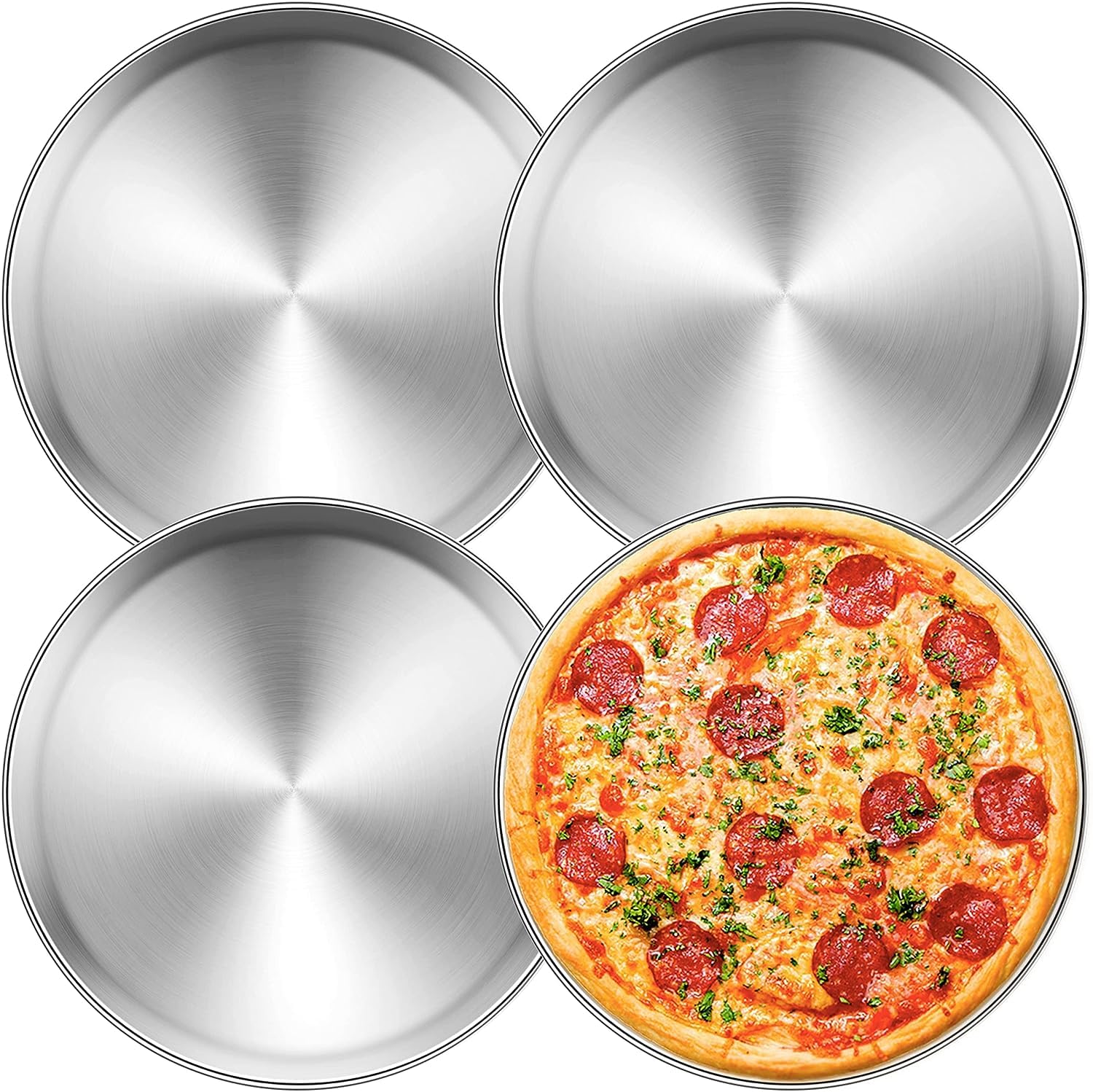 Velaze Pizza Baking Pan Stainless Steel Pizza Tray, 11.8 Inch Round Pizza Pan, Non-Toxic Pizza Baking Sheets, Healthy Bakeware for Oven Baking, 4 Pack Set Polishing Design