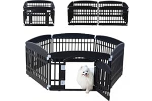 GUPAMIGA Pet Playpen Foldable Gate for Dogs Heavy Plastic Puppy Exercise Pen Indoor Outdoor Small Pets Fence Puppies Folding Cage 6 Panels for Puppies and Small Dogs House Supplies (Black 6*Panel)