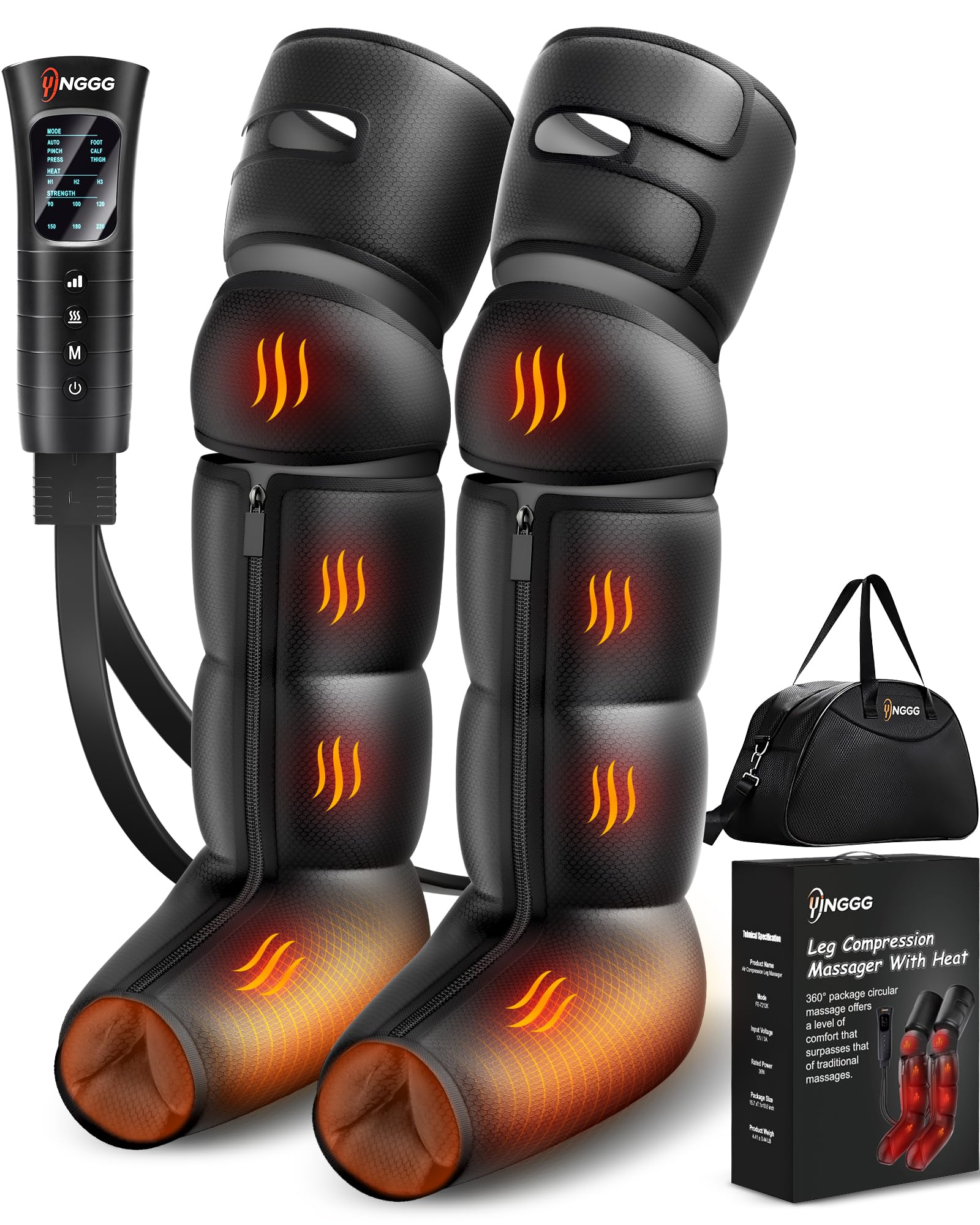 Photo 1 of YINGGG Air Compression Leg Massager with Heat - Foot and Calf Massage Sleeve with 3 Heat&6 Intensities&6 Modes, Compression Boots for Circulation and Pain Relief-M