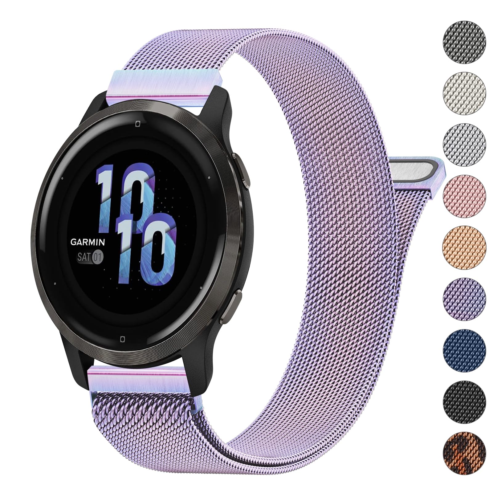Photo 1 of 18mm Metal Bands for Garmin Venu 3S / Venu 2S / Vivoactive 4S / Vivomove 3S / Forerunner 265s Watch Bands, Quick Release Stainless Steel Metal Replacement Wristband Strap for Garmin Forerunner 255s/265s Bands Women Men (Colorful)
