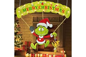 ULTHOOL Outdoor Christmas Home Decorations, 7Pcs Lights Up Christmas Parachute Signs Decor, Cute Xmas Hanging Ornament with LED String Lights for Yard, Door, Christmas Tree Decoration