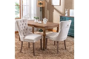 Muelartique Modern Velvet Upholstered Dining Chairs, Set of 2 High-Back Tufted Chairs with Nailhead Trim, Solid Wood Legs, 280lbs Capacity, for Dining Room, Living Room, Apartment (Beige)