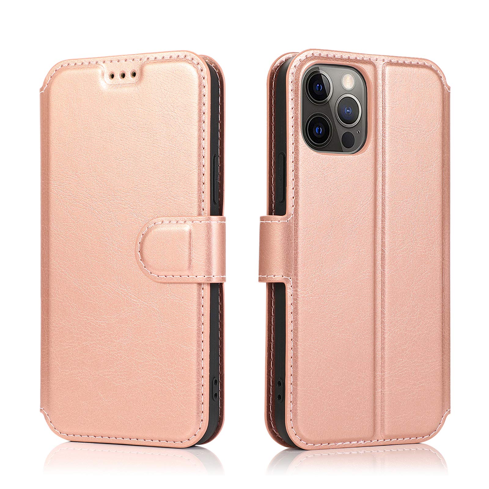 QLTYPRI Compatible with iPhone 12 Mini, Premium PU Leather Simple Wallet Case Card Slots Kickstand Magnetic Shockproof Flip Cover Compatible with iPhone 12 Mini - Rose Gold โ image 1