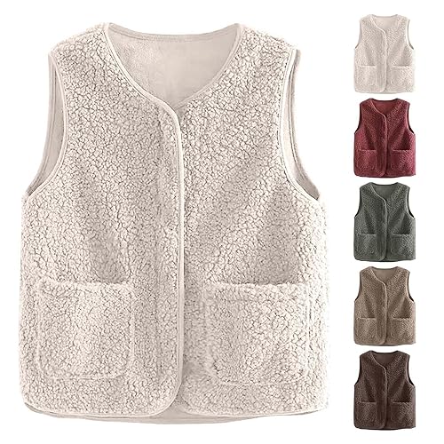 womens gilet,Gilet for Women UK Fall Winter Zipper Vest Sherpa Fluffy Waistcoat Lightweight Cozy Gilets Ladies Soft Jacket with Pockets Coat Outwear,White,5XL