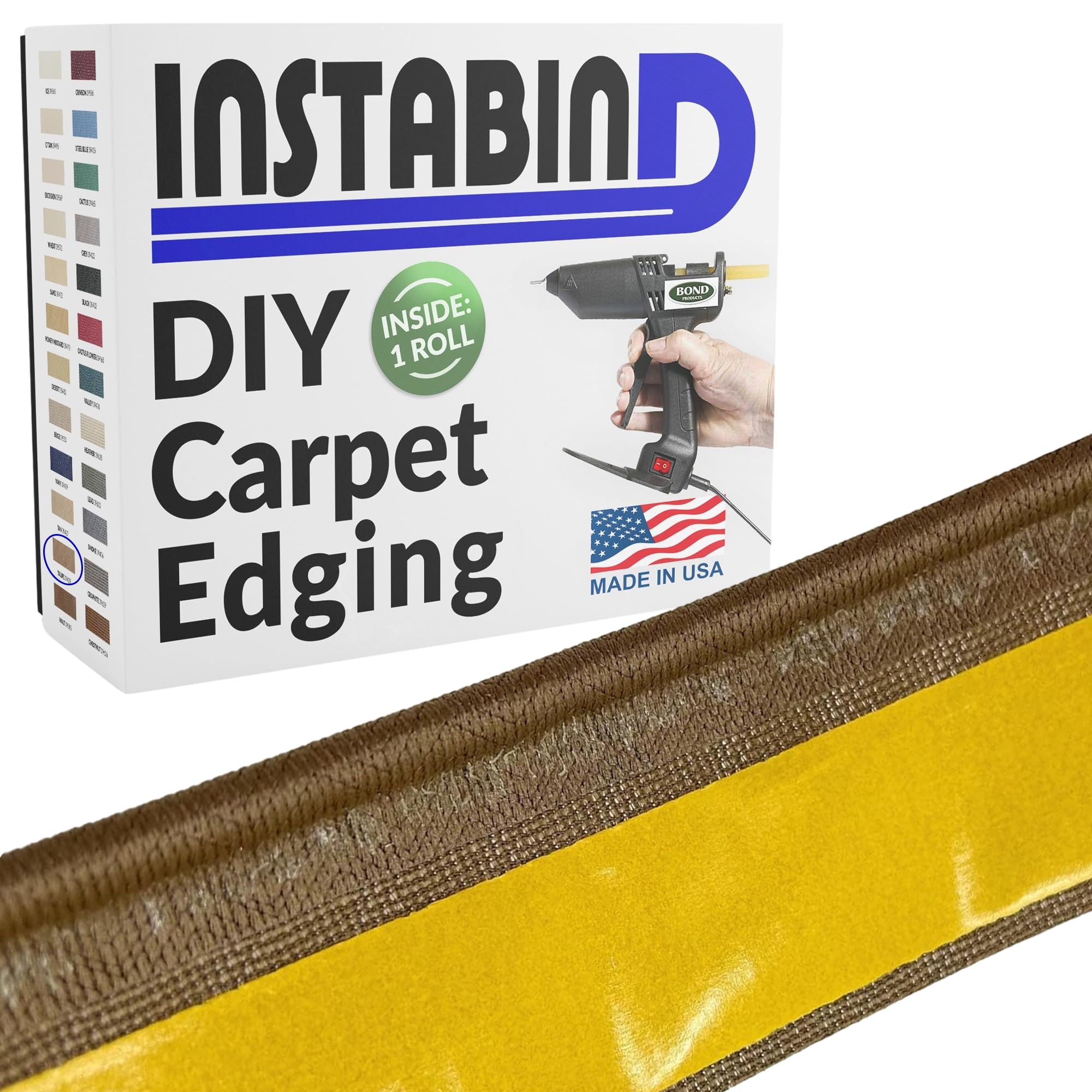 Photo 1 of Instabind 54 ft Roll Premium Carpet Edge Binding – Regular Style Carpet Edge Trim for Do-It-Yourself Rug Edging- with Durable Hold & Easy Finishing for Rug Edges - USA Made Flooring Products, Taupe