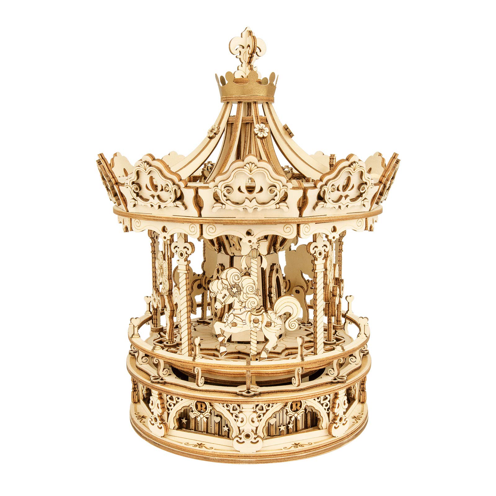 ROKR Carousel Wooden Model Kits for adults to Build Assembly Wooden Puzzle with Music Birthday Gifts for Teens and Adults