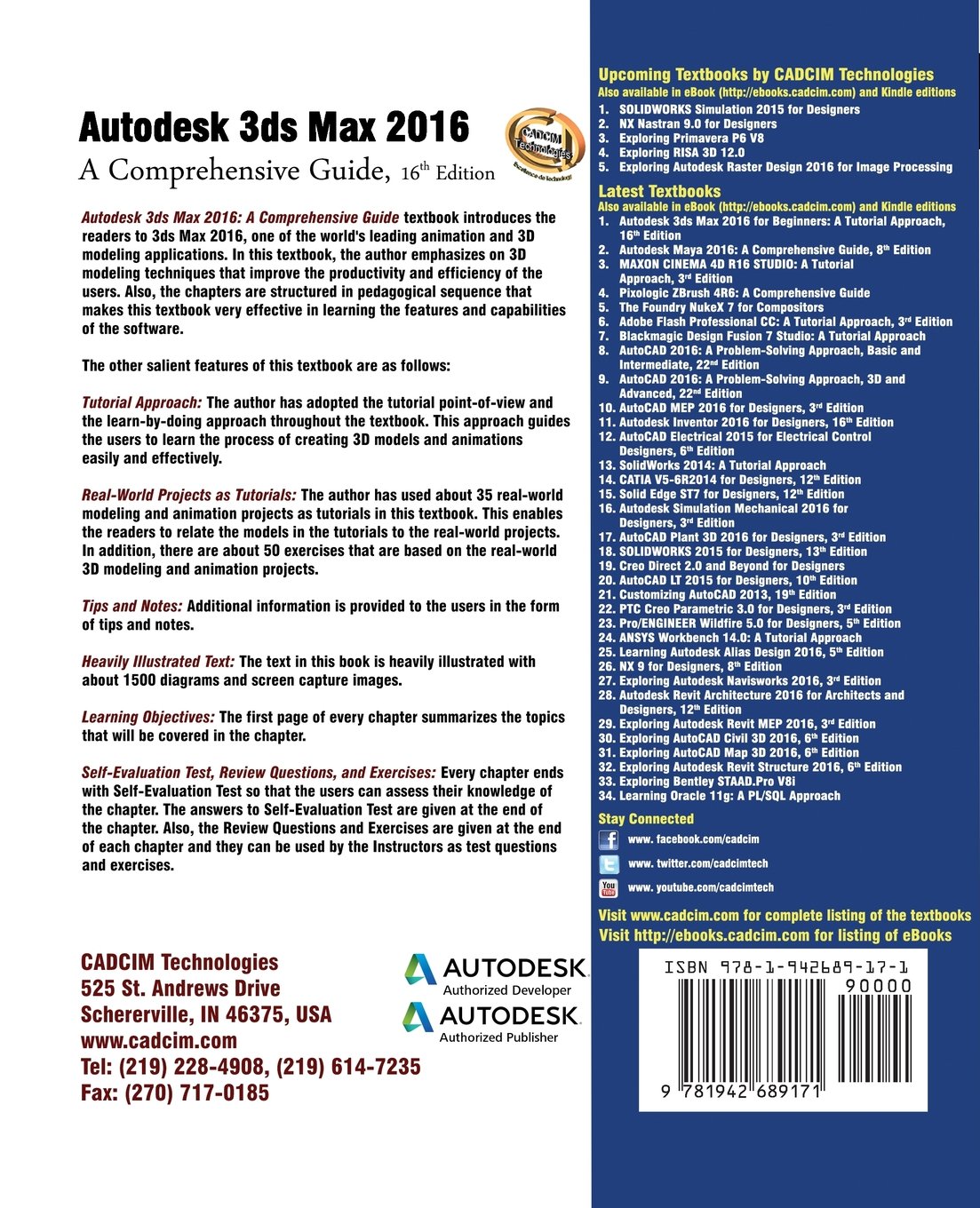 Autodesk 3ds Max 2016: A Comprehensive Guide, 16th Edition: and CADCIM  Technologies Prof. Sham: 9781942689171: Amazon.com: Books