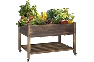 MUPATER 4x2FT Raised Garden Bed, Planter Box with Four Wheels and Legs for Herbs and Vegetables, Elevated Garden Bed with Drainage Holes for Outdoor Indoor, Rustic