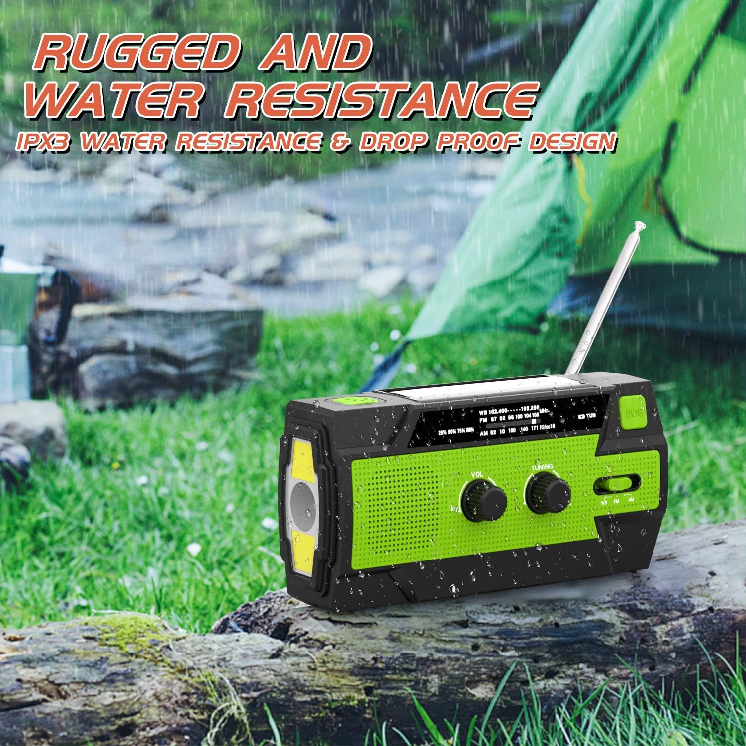 Emergency Radio Hand Crank Solar, 4000mAh Portable Weather Radio, NOAA Weather Radio, Outdoor Radio with Flashlight & Motion Sensor Reading Lamp, Solar Cell Phone Charger, SOS Alarm(Green): Home Audio & Theater