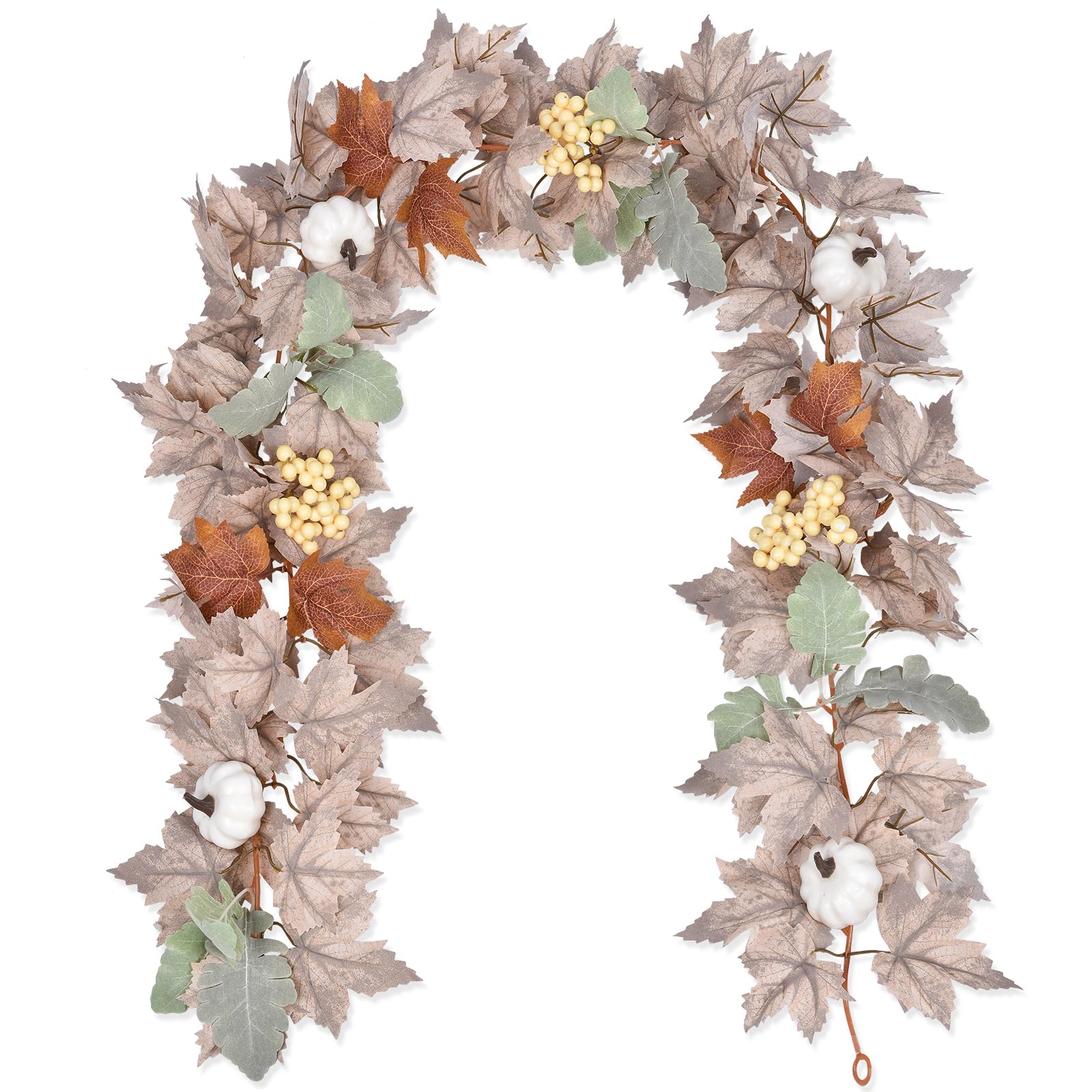 Photo 1 of DearHouse Pumpkin Fall Maple Leaf Garland, 6Ft Hanging Vine White Maple Garland Artificial Autumn Foliage Thanksgiving Decor for Home Wedding Fireplace Party Christmas