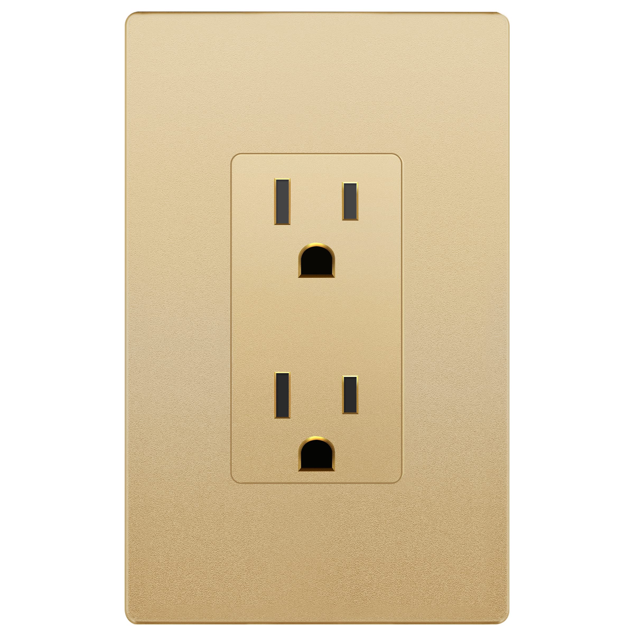 LIDER Matte Finish Decorator Receptacle with Interchangeable Face Cover, Child Safe Tamper-Resistant Wall Outlet with Screwless Wall Plate, Residential Grade, 15A 125V, UL Listed, LR15-TR-GDSWP, Gold