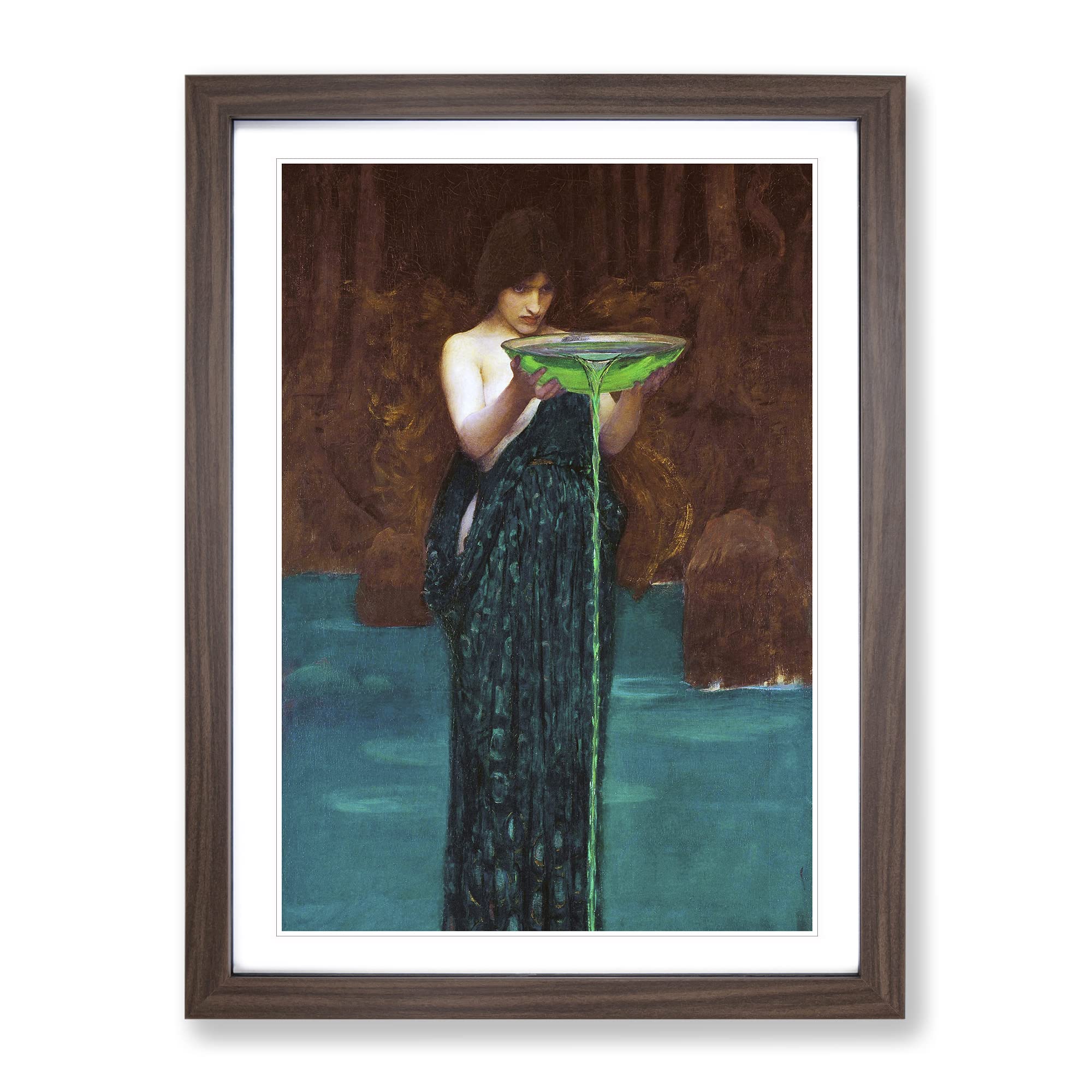Circe Invidiosa By John William Waterhouse Classic Painting Framed Wall Art Print, Ready to Hang Picture for Living Room Bedroom Home Office Décor, Walnut A3 (34 x 46 cm)