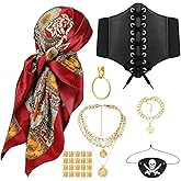 ZhouBoat 26Pcs Pirate Costume Accessories Women with Pirate Head Scarf Corset Eye Patch Necklace Bracelet Earrings Dreadlock Beads for Cosplay Party