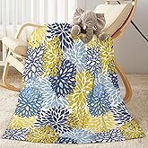 Abucaky Blue Yellow Navy Chrysanthemum Flowers Fleece Throw Blanket Ultra Soft Cozy Decorative Flannel Blanket for Home Bed Couch Chair Travel 40x30in