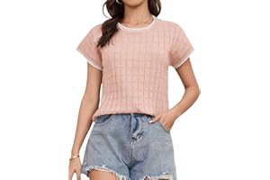 Jiflora Womens Short Sleeve Sweater Crewneck Vest Tops Trendy Casual Crochet Sweaters for Women Spring Summer 2025