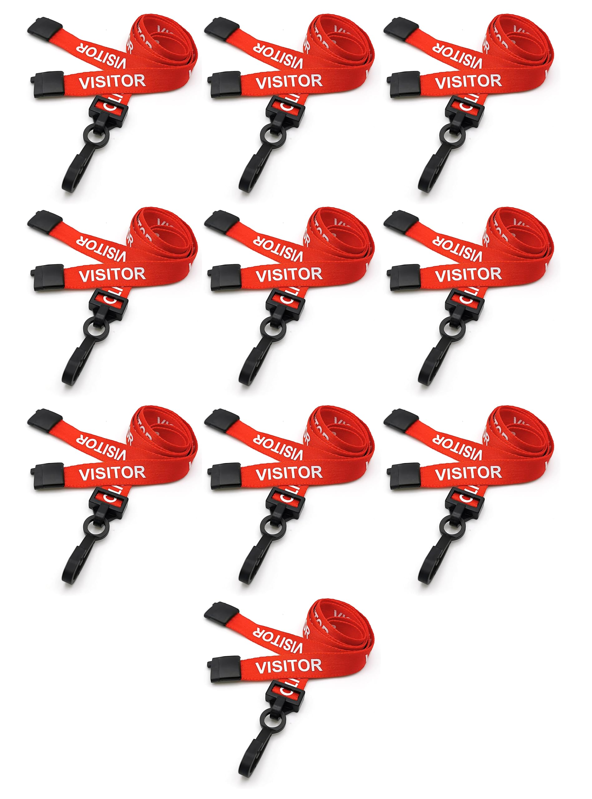 PCL Media Ltd® Visitor Lanyards with Red Metal Plastic Clip (Pack of 10) - Printed Visitor Lanyards with Safety Breakaway Clip