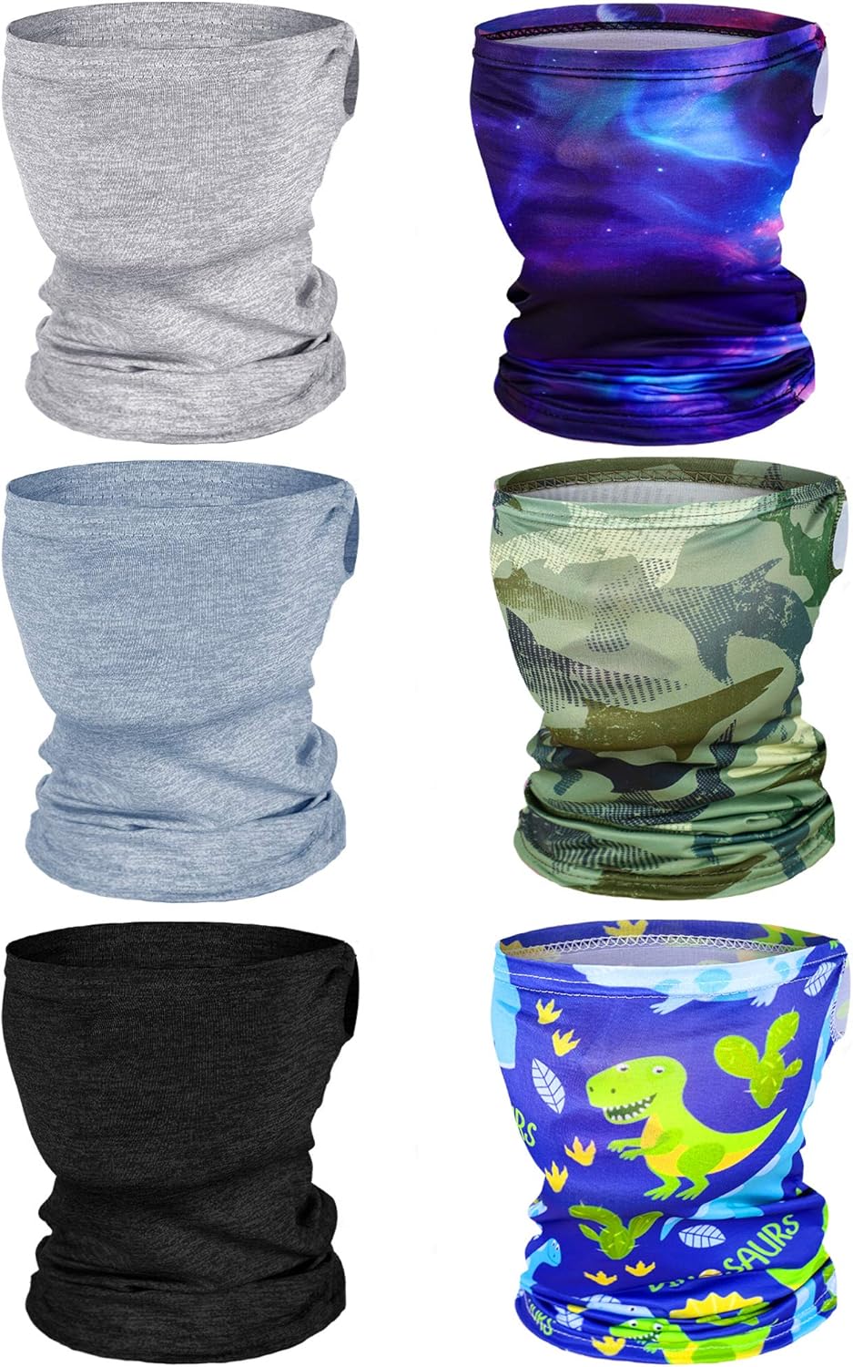 Boao 6 Pieces Kids Summer Neck Gaiter Ice Silk Face Cover Bandanas Non-Slip Balaclava Neck Cover (Solid and Printed Color): Clothing