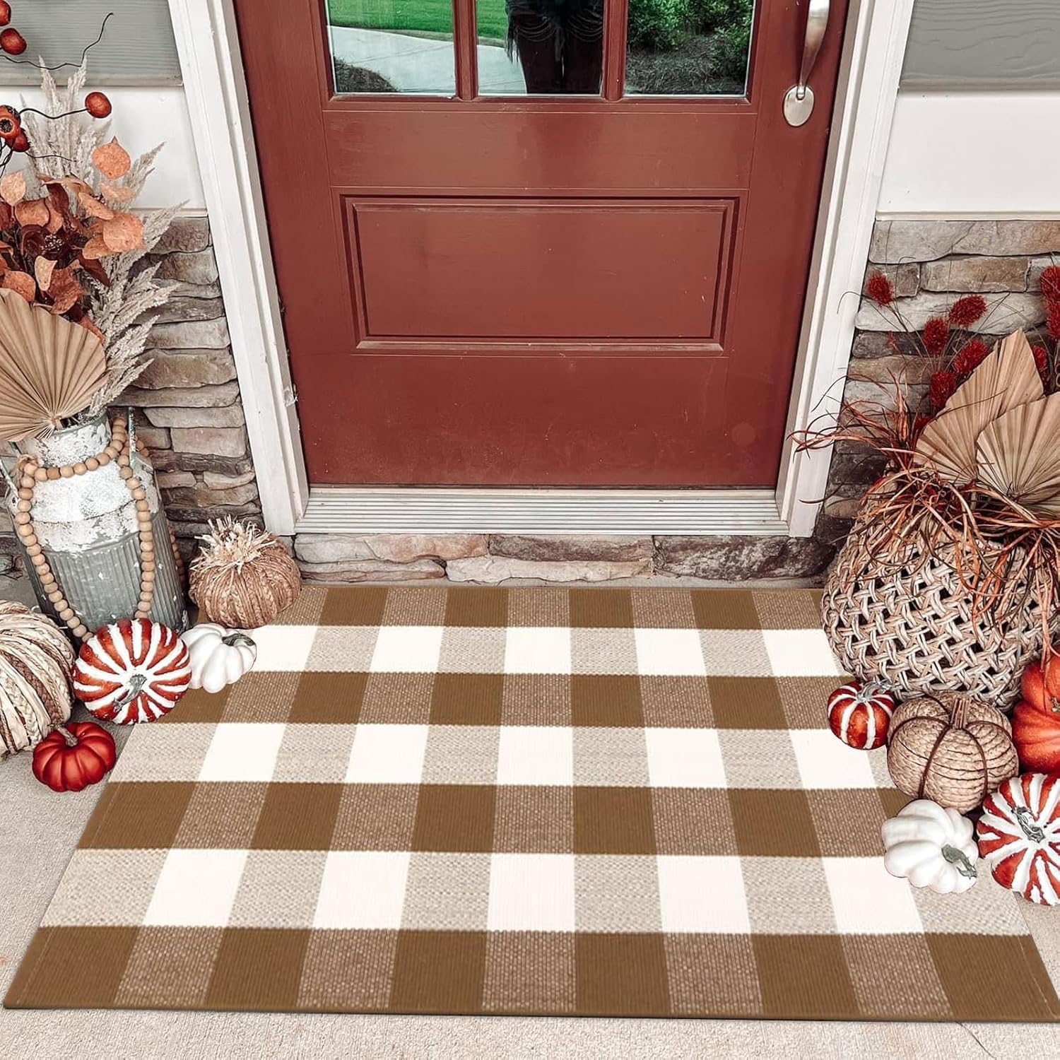 Rugs, Pads & Protectors - Buffalo Plaid Outdoor Rug Doormat Farmhouse Checkered Front Porch Rug Machine Washable Woven Cotton Layered Door Mats for Indoor Entryway KitchenBedroom (27.5