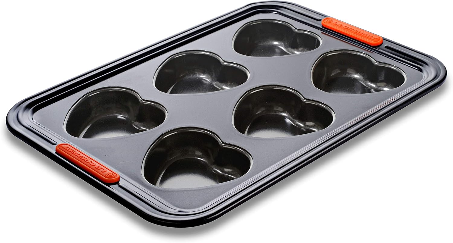 Le Creuset Toughened Non-Stick Heart Shape Muffin Tray 6 Cup, Black