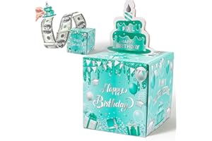 Xqumoi Teal Blue Money Box for Cash Gift Pull - DIY Birthday Gift Box with Pull Out Card