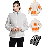 Evonicc Sherpa Fleece Heated Jacket for Women with 12V 18400mAh Battery Pack, Women's Heated Jacket Fuzzy Fleece Heated Coat