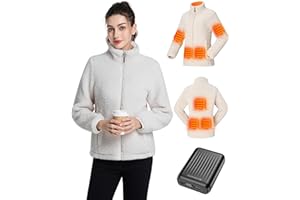 Evonicc Sherpa Fleece Heated Jacket for Women with 12V 18400mAh Battery Pack, Women's Heated Jacket Fuzzy Fleece Heated Coat