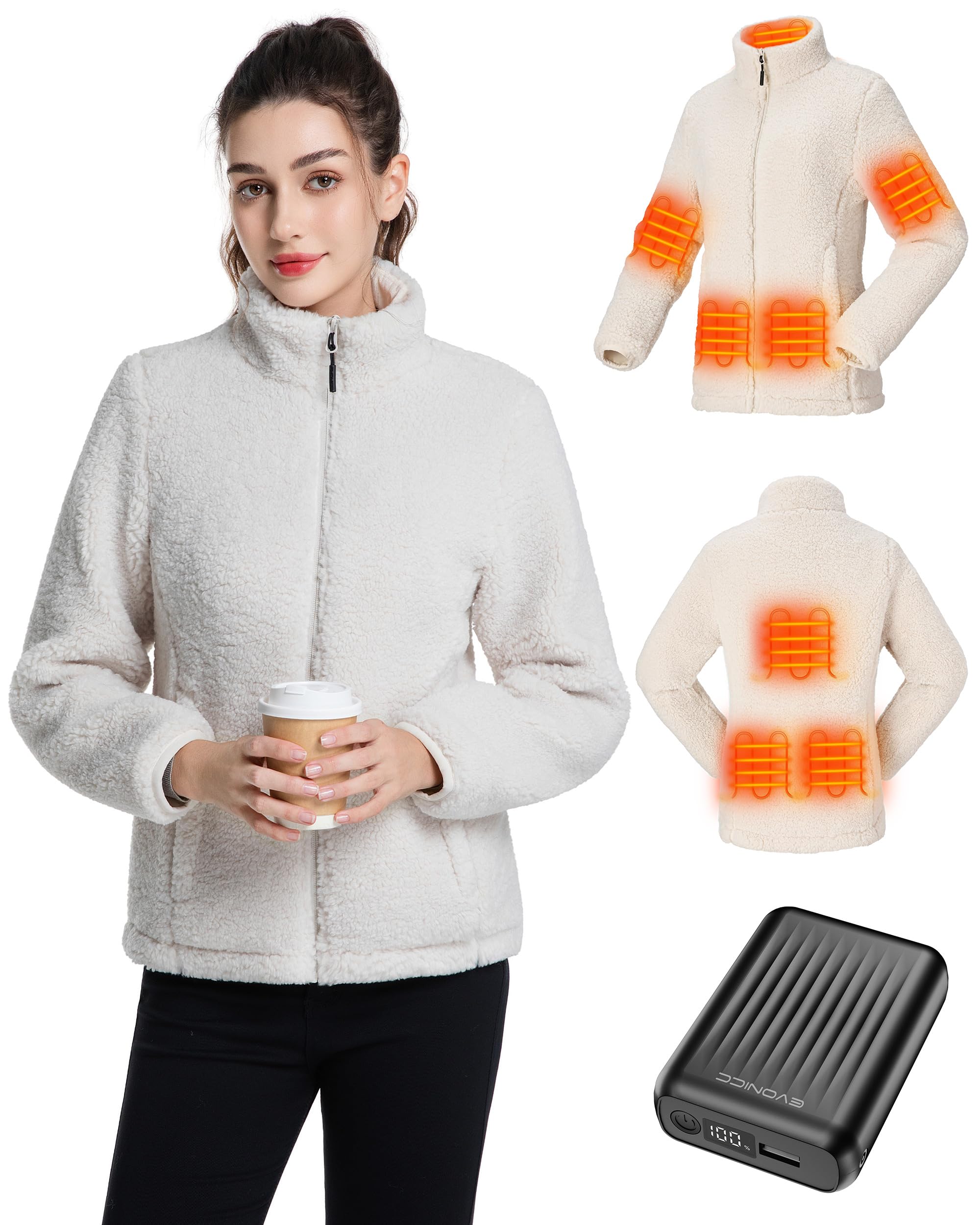 Photo 1 of * No battery pack-* Evonicc Women's Heated Jacket, Fuzzy Fleece Heated Jacket for Women, Warming Casual Sherpa Jacket Heated Coats Ice Skating M