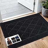 JSEI Dirt Trapper Door Mat 24"x36", Non-Slip Washable Entryway Mats, Dog Door Mat, Stain Resistant and Absorbent Floor Mats, Low Profile Welcome Mat for Front Back Door, Black