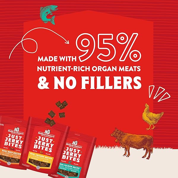 STELLA & CHEWY’S PREMIUM BEEF JERKY DOG TREATS – 95% REAL MEAT BITES FOR SENSITIVE STOMACHS – NATURAL LIMITED INGREDIENT TREATS FOR SMALL AND LARGE DOGS – NO GRAIN, WHEAT OR SOY – 6 OZ BAG