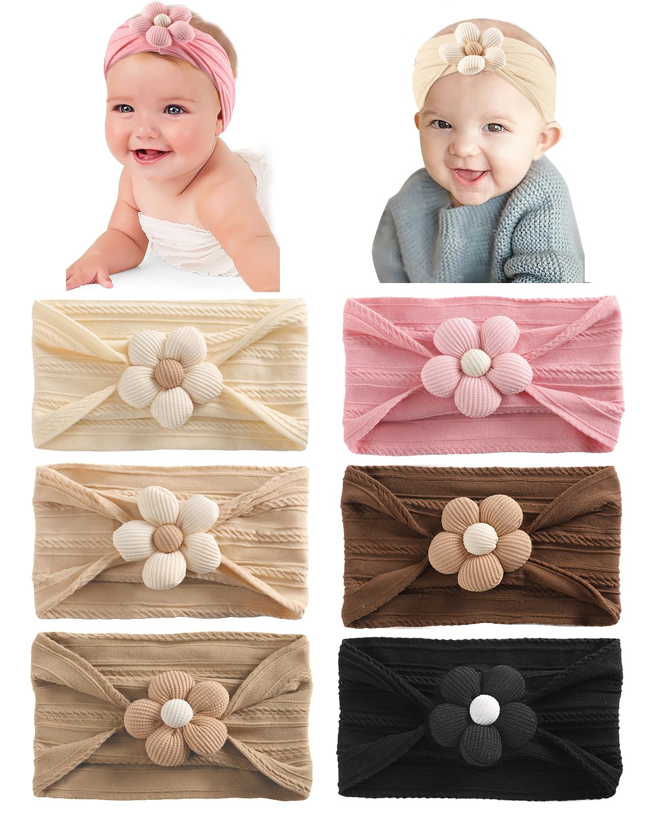 Photo 1 of Seiolieliou Handmade Flower Headbands Set for Baby Girls, Newborns, and Infants - Cute Nylon Hair Accessories Gift