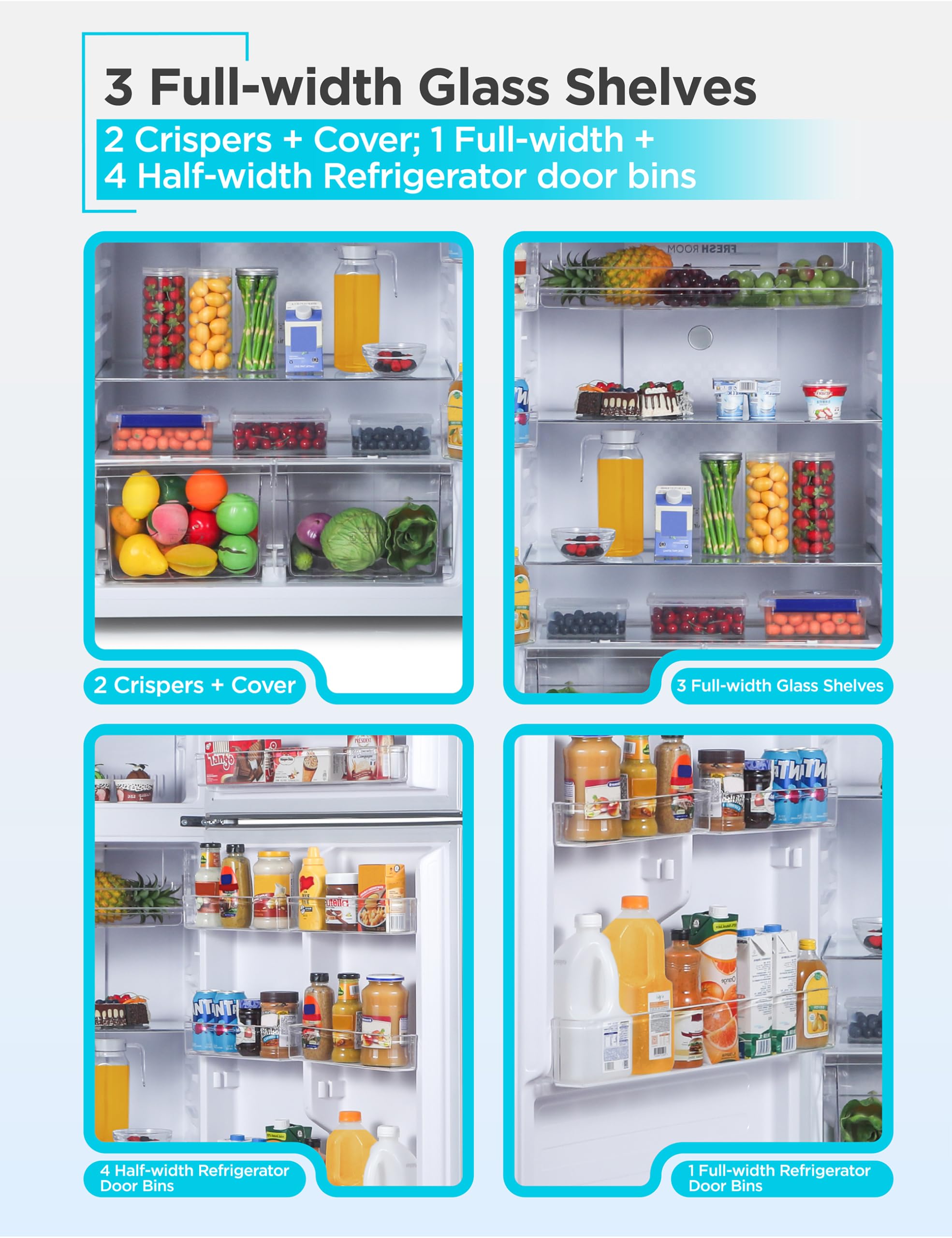 BLACK+DECKER 16.4 Cu. Ft. Top Mount Refrigerator with Freezer, 2 Door Refrigerator with Top Freezer and Separate Temperature Controls, Auto Defrost, BR1640KW, White