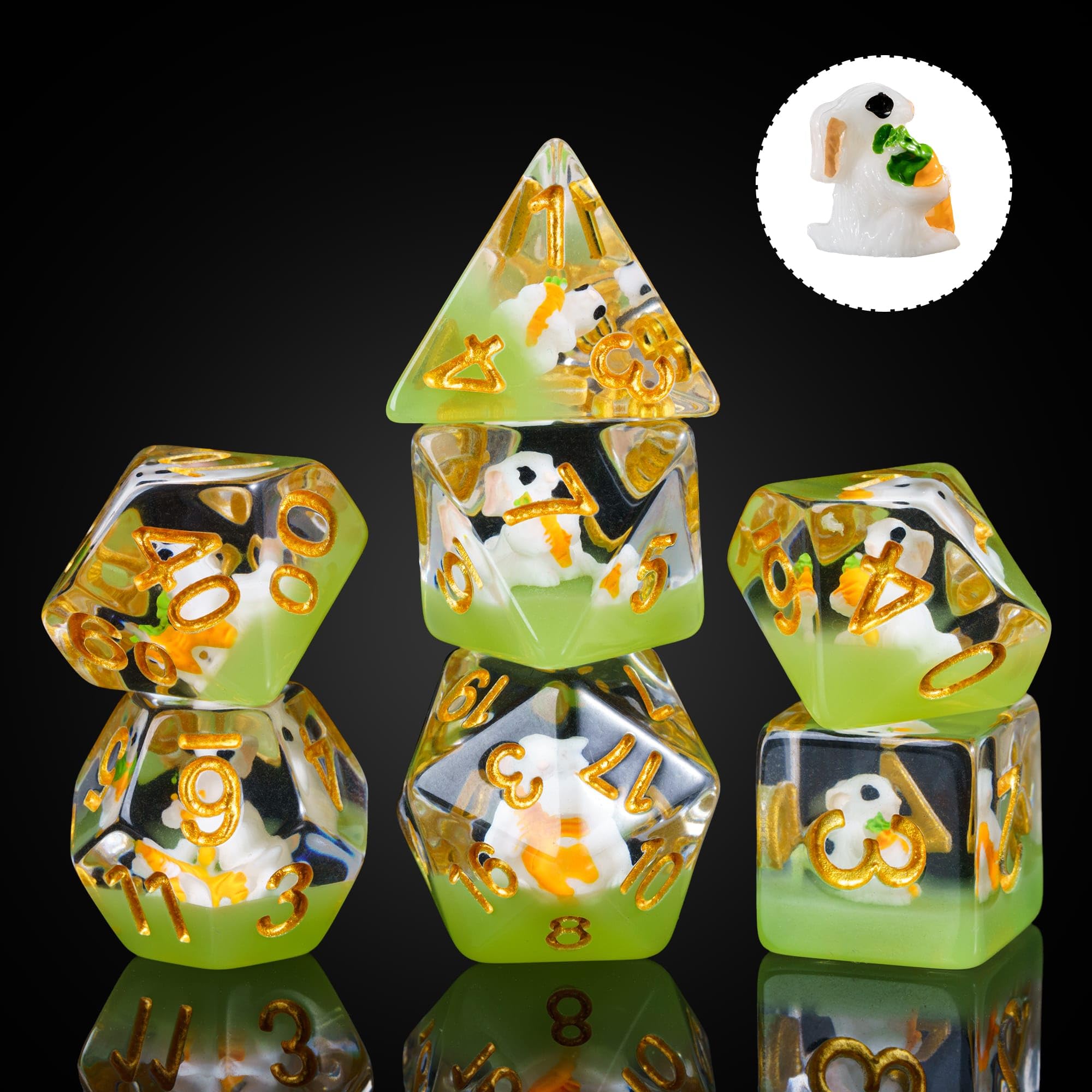 cusdie 7-Die DND Dice, Polyhedral Dice Set Filled with Animal, for Dungeons and Dragons Role Playing Game D&D Dice（White Rabbit） — image 1