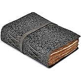 LEATHER VILLAGE Leather Bound Floral Embossed Journal for Women Men - 200 Pages, 6”X4”(A6), Black - Book of Shadows, Vintage Blank Paper Travel Diary, Notebook for Writing, Drawing, Sketchbook