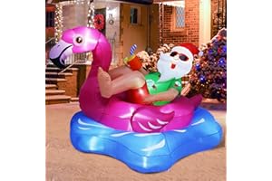 Funflatable 8 FT Hawaiian Santa on Flamingo Pool Float Christmas Inflatables Outdoor Decorations, Christmas Blow Up Santa Claus Yard Decorations for Garden Lawn Xmas Decor